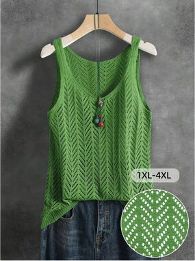 Osadia Women's Plus Size 4XL 20 Green Crochet Knit Tank Top Sleeveless